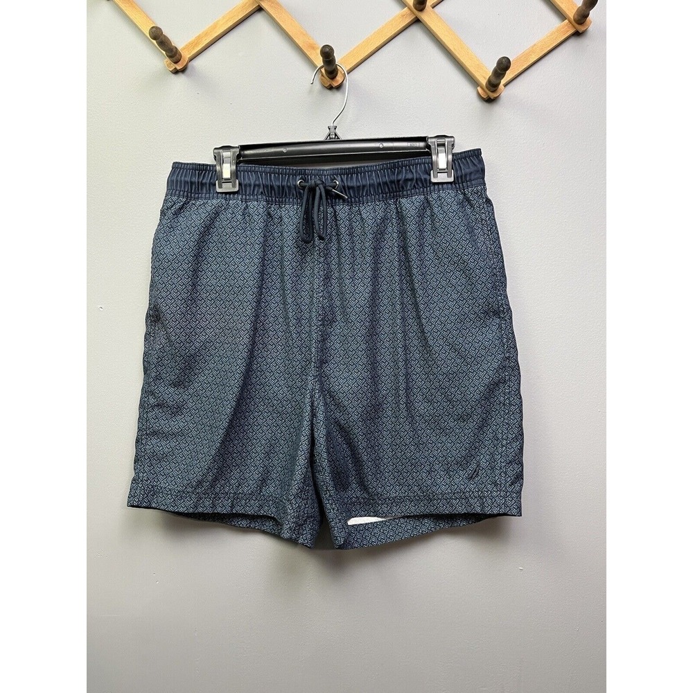 Nautica Swim Trunks Mens Medium Navy‎ Blue Geometric Print Mesh Lined Drawstring